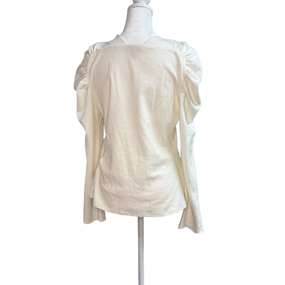 Rebecca Taylor Cream Puff Sleeve V-Neck Textured Knit Top Large‎ Ivory Blouse - Picture 6 of 7